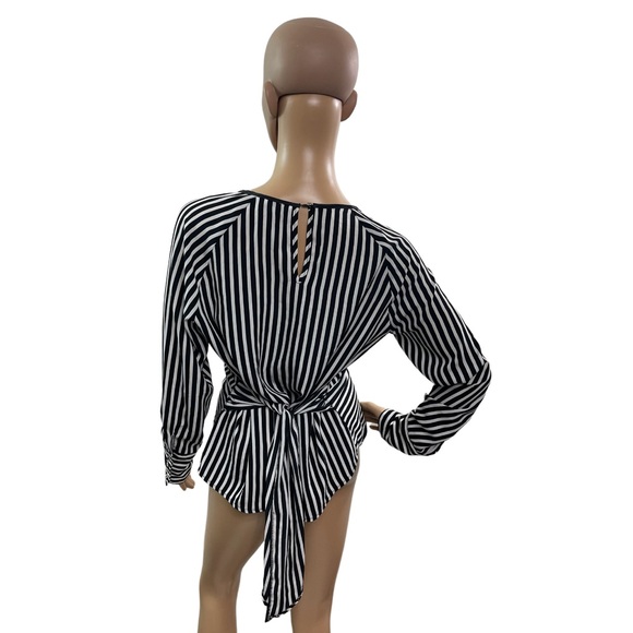 Ann Miller Women’s Size Small (G) Long Sleeve Keyhole Neck Tie Waist Striped Top - Picture 4 of 8